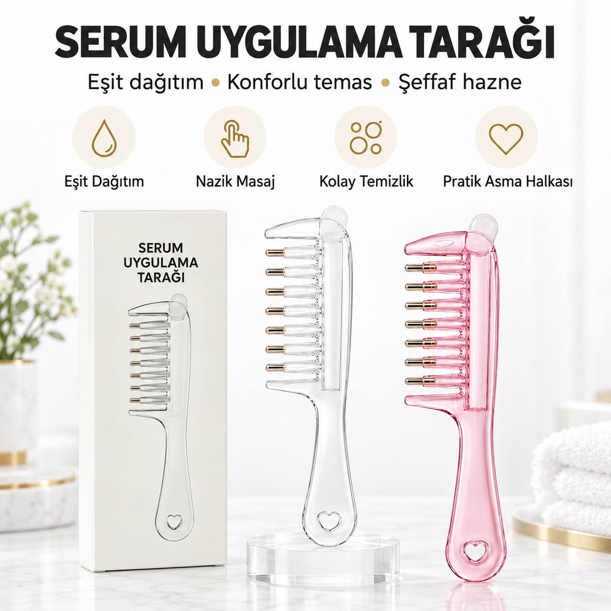 2’si 1 Arada Serum Uygulama ve Masaj Tarağı